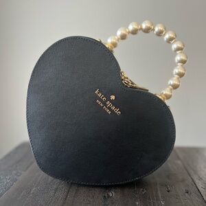 Kate Spade Loveshack Black Heart-Shaped Clutch with Pearl Handle